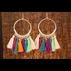 Large Gold Hoop Bohemian Tassel Earrings